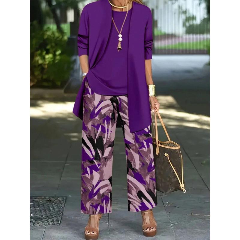 1-Piece Women's Set, Spot 1D Digital Printed Cardigan Jacket with Tank Top and Elegant Casual Pants