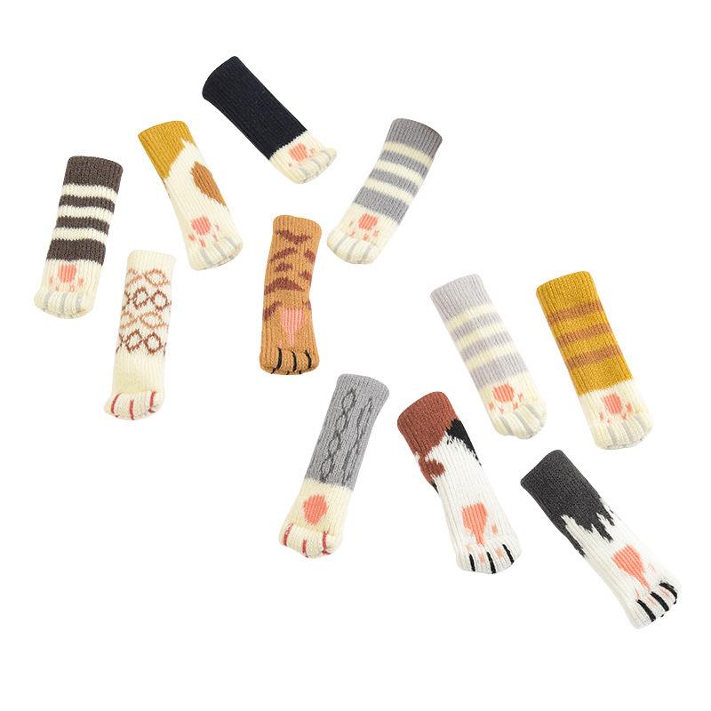 Knitted Cat Claw Door Handle Gloves, Thickened Silent Stool and Chair Protective Covers, Dining