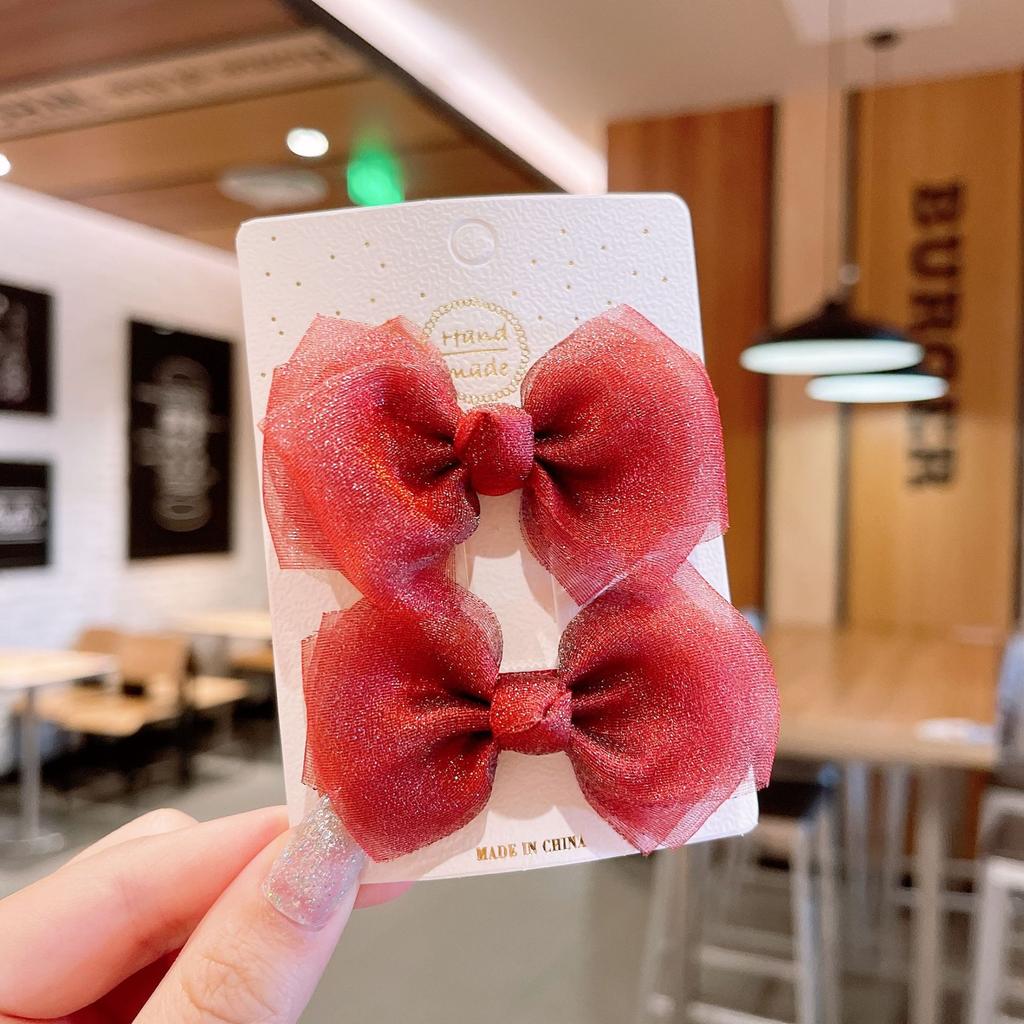 2Pcs Children Solid Color Bows Hair Clips for Baby Handmade Mesh Bowknot Hairpin Mini Barrettes Girls Hair Accessories