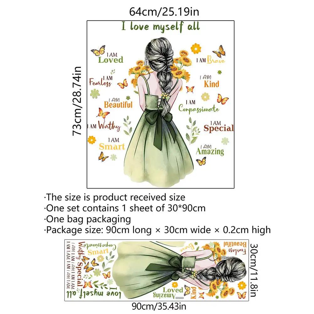 Acuarelă Prințesă pe Lună Autocolante de Perete pentru Camera Fetițelor Decalcomanii de Perete Fluture Floare Decor Dormitor Autocolante de Perete Cameră Bebeluș