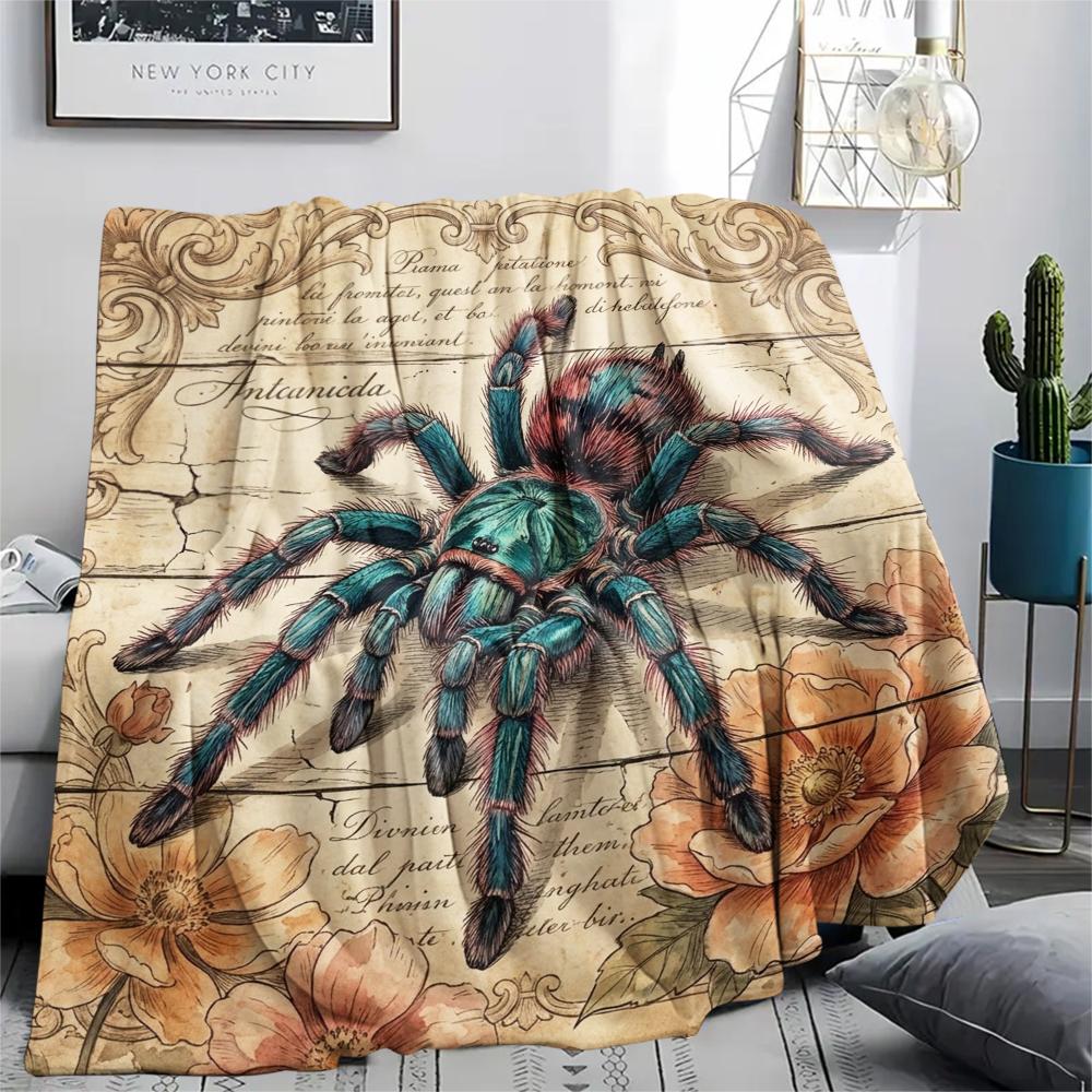 1PC Retro Spider Snake Print Flannel Blanket, High quality All Seasons, Home Decor, Warmth and Comfort, Perfect for Christmas Gifts