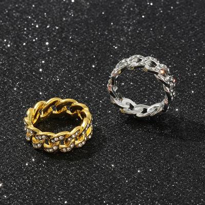 Hollow Stone Fine Cuban Chain Ring Women's Twist Ring Ring Jewelry Fashion