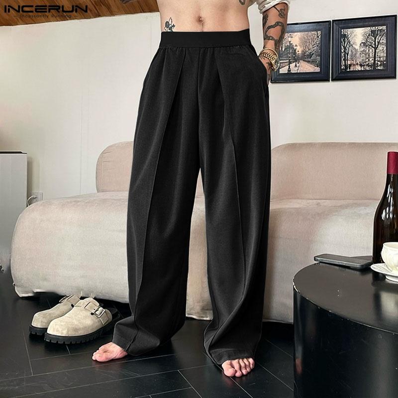 

Мужские повседневные длинные прямые брюки с эластичной талией и декоративной строчкой 4XL чёрный