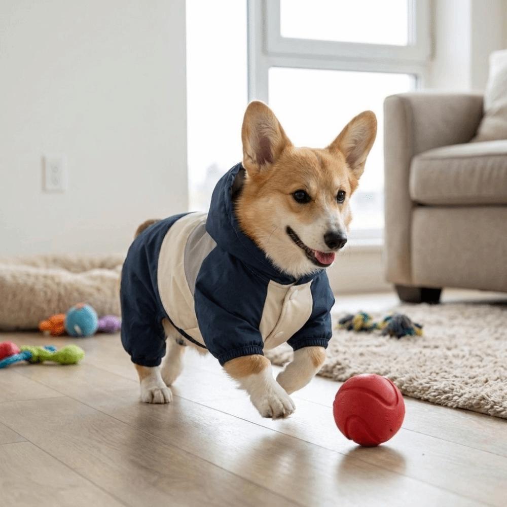 Waterproof Dog Hooded Jumpsuit Color-Block Dog Four Legged Clothes Winter Dog Clothes  Outdoor