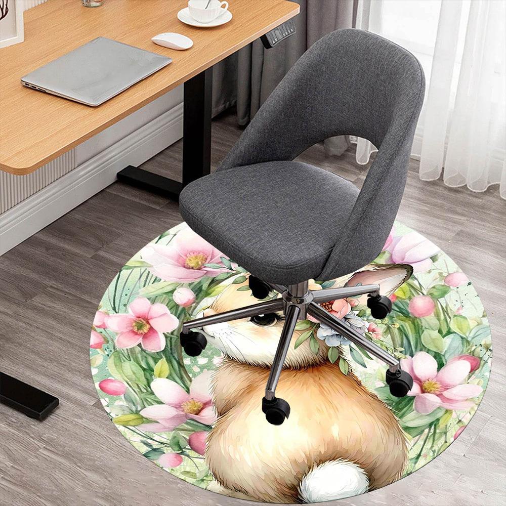 1pc Rabbit Flower Round Chair Mat Office Area Rug - Non-Slip, Floor Mat for Office, Bedroom, Ideal Home Decor Gift C0112081