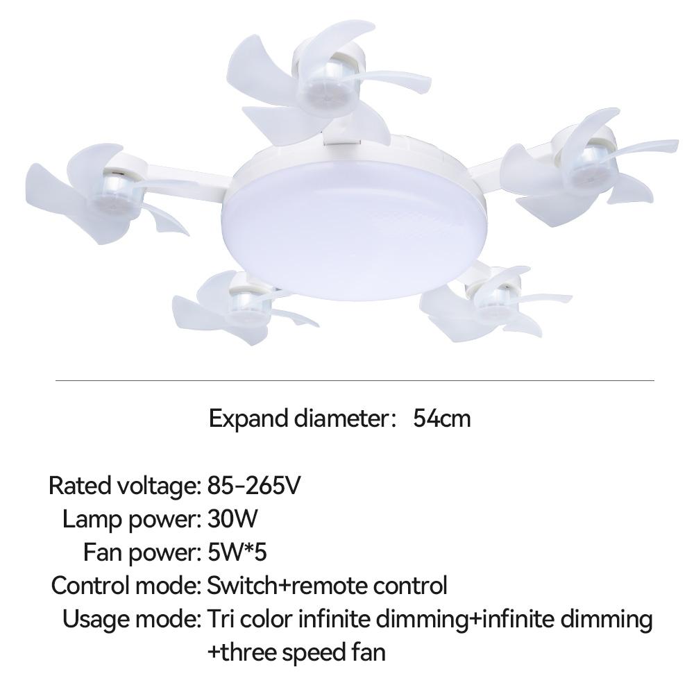 Modern E27 LED Ceiling Fan Light Remote Control Foldable Multi Head Invisible Fan Lamp 3 Speed Dimmable Low Noise Indoor