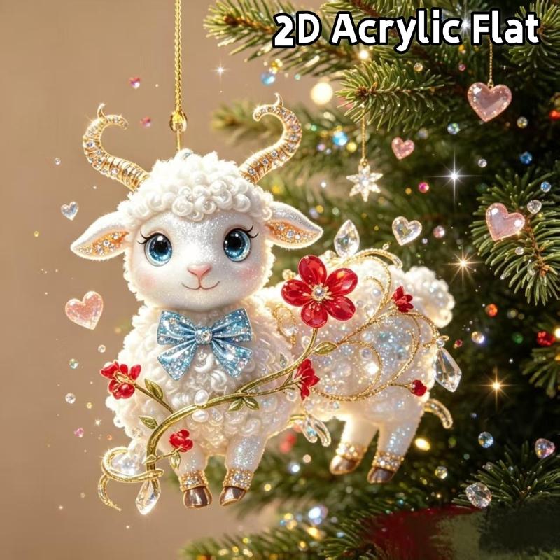 2D Flat Goat Car Rearview Mirror Hanging Ornament Acrylic Pendant Christmas Tree Decoration Bag Charms