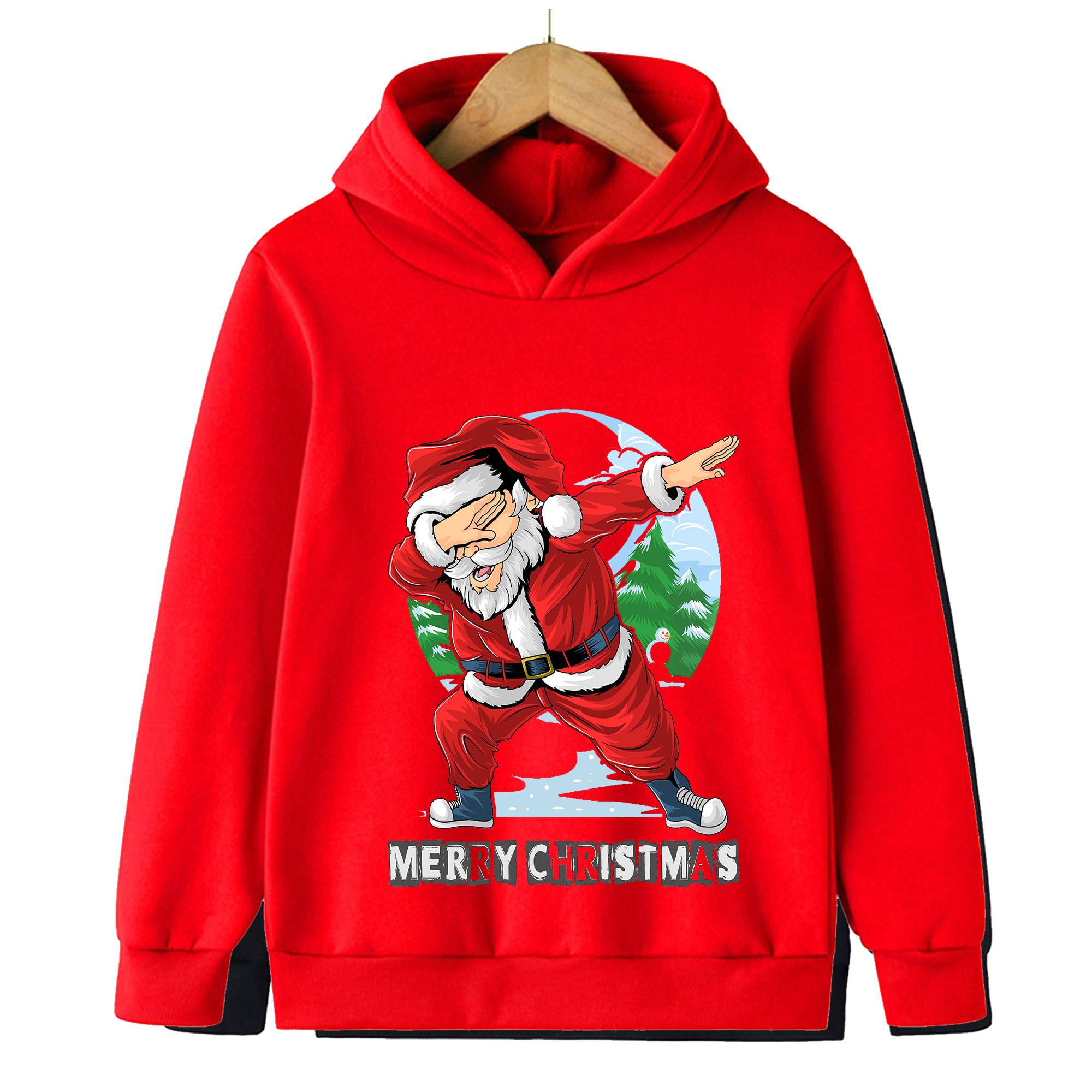 Рождественская Крутая Смешная Толстовка с капюшоном для детей с Санта-Клаусом для девочки Счастливого Рождества 100