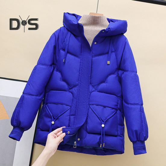 Winter Down Coat Thickened Padded Hooded Pockets Zipper Closure with Drawstring And Pockets Windproof Heat Retention Daily Cold Weather Outwear