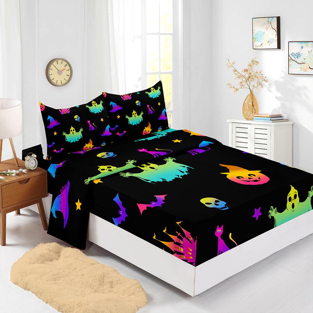 Four-Piece Mattress Set 3D Digital Printing Mattress Protective Cover Halloween Witch Mattress