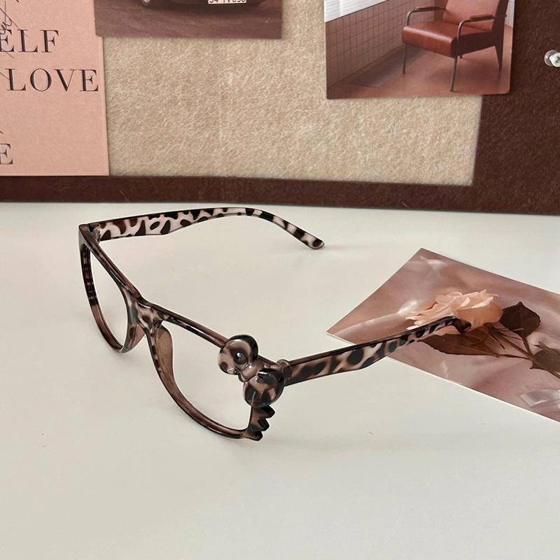 Y2K Hello Kitty Eyeglass Frame Kawaii Retro Leopard Print Glasses Frame Cartoon Cute Eyewear Decorative Gift Without Lenses
