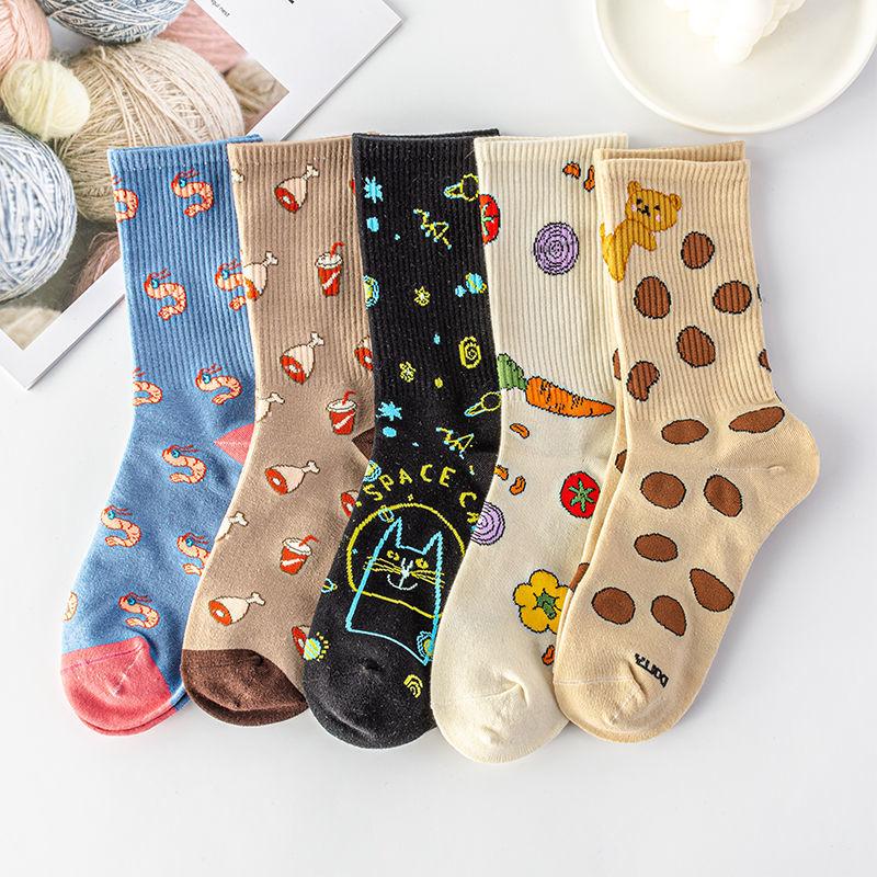 Zufällige Fünf Paar Damen Socken Mode Druck Cartoon Muster Socken Winter Dick Warm Frottee Frottee Socken