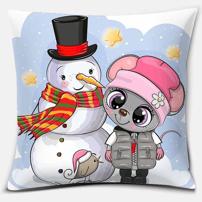 Cute Christmas Snowman Square Pillowcase Home Decoration Car Sofa Cover Anime Body Pillow  Outdoor Pillow Covers