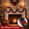 28-Piece Red Bow & Green Christmas Tinsel Garland - Dense & Shiny Holiday Sequin Party Wreath for Tree and Indoor/Outdoor Decor