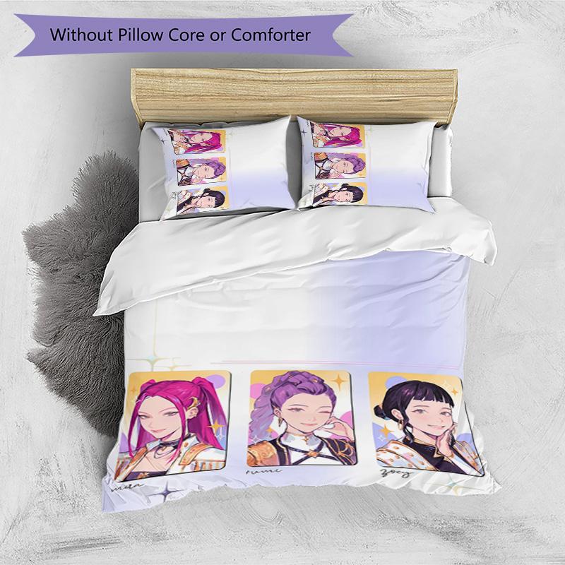 Kpop Demon Hunters Pattern Printed 3PCS Bedding Set, Soft Skin-Friendly Washable Duvet Cover & Pillowcases Set