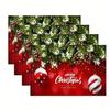4pc S Christmas Linen Placemat, Christmas Theme Placemat, Red Heat Insulation Pad, Christmas Decor, Dining Table Decor
