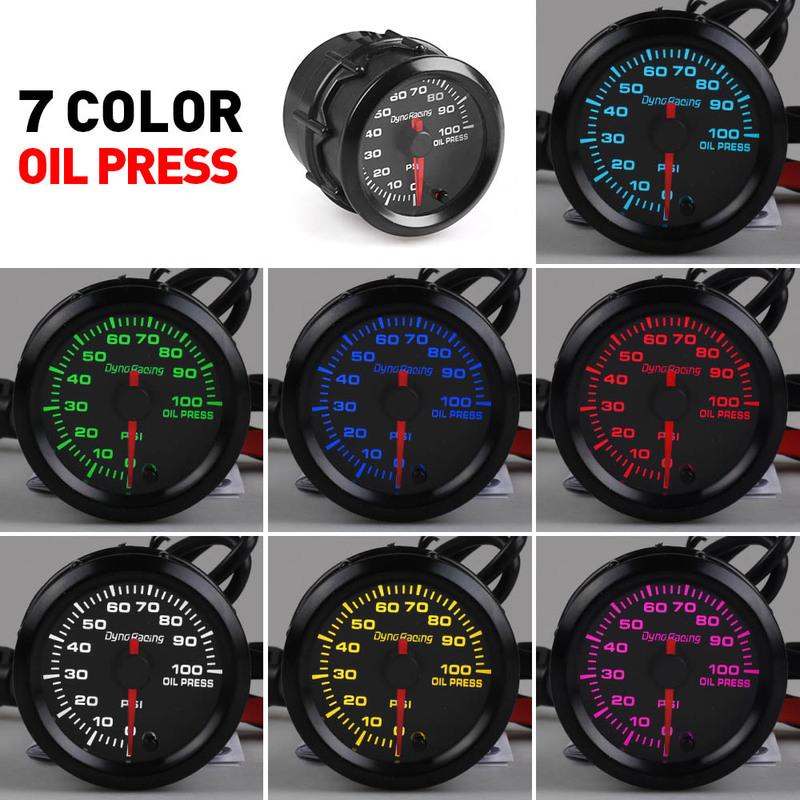 Dynoracing 2" 52mm 7 Farben LED Auto Öldruckanzeige 0-100PSI Öldruckmesser Hochgeschwindigkeitsmotor Mit Sensor BX101491
