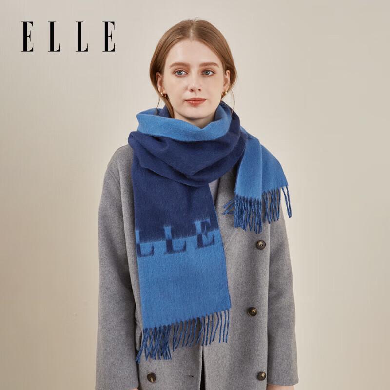 ELLE Women's 100% Wool Double-sided Jacquard Scarf
