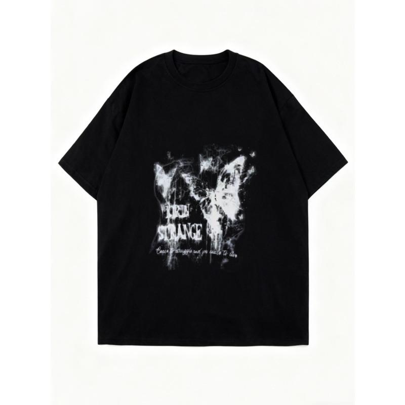 Oversized T Shirt Black Rock Strange Graphic Print Casual Streetwear Fashion Top for Women and Men Unisex Loose Fit Daily Wear Party Outfit