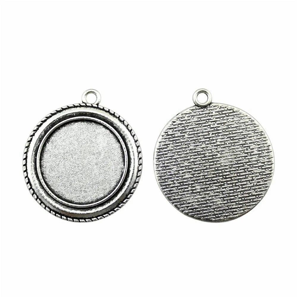 Ajuste Redondo 25Mm Cabujón de Cristal Base Bandeja de Montaje Color Plata Antigua Componentes Decoración Hecho a Mano Para Fabricación de Joyas