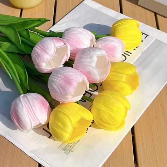 Real Touch Artificial Tulip Flower 13.7" PU Faux Tulips Lifelike Fake Tulip with Long Stem for Wedding Home Table Centerpiece Spring Garden Decor