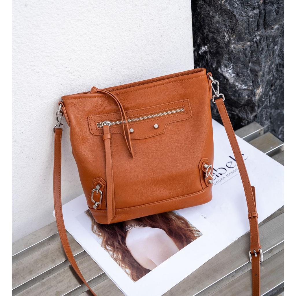 Cowhide Bucket Bag Head Bag Popular Fashion Shoulder Crossbody Practical Soft Leather Vegetable Basket Locomotive Bag