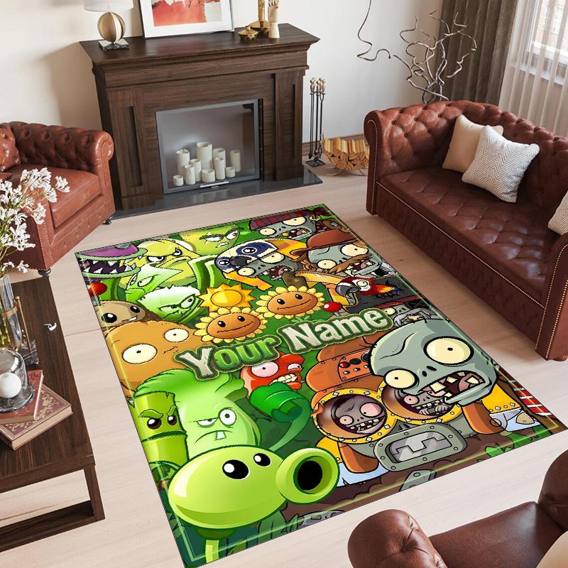 Personalized Crystal Velvet Carpet Custom Name Text,Plants vs. Zombies Anti Slip Area Rug For Home Decoration