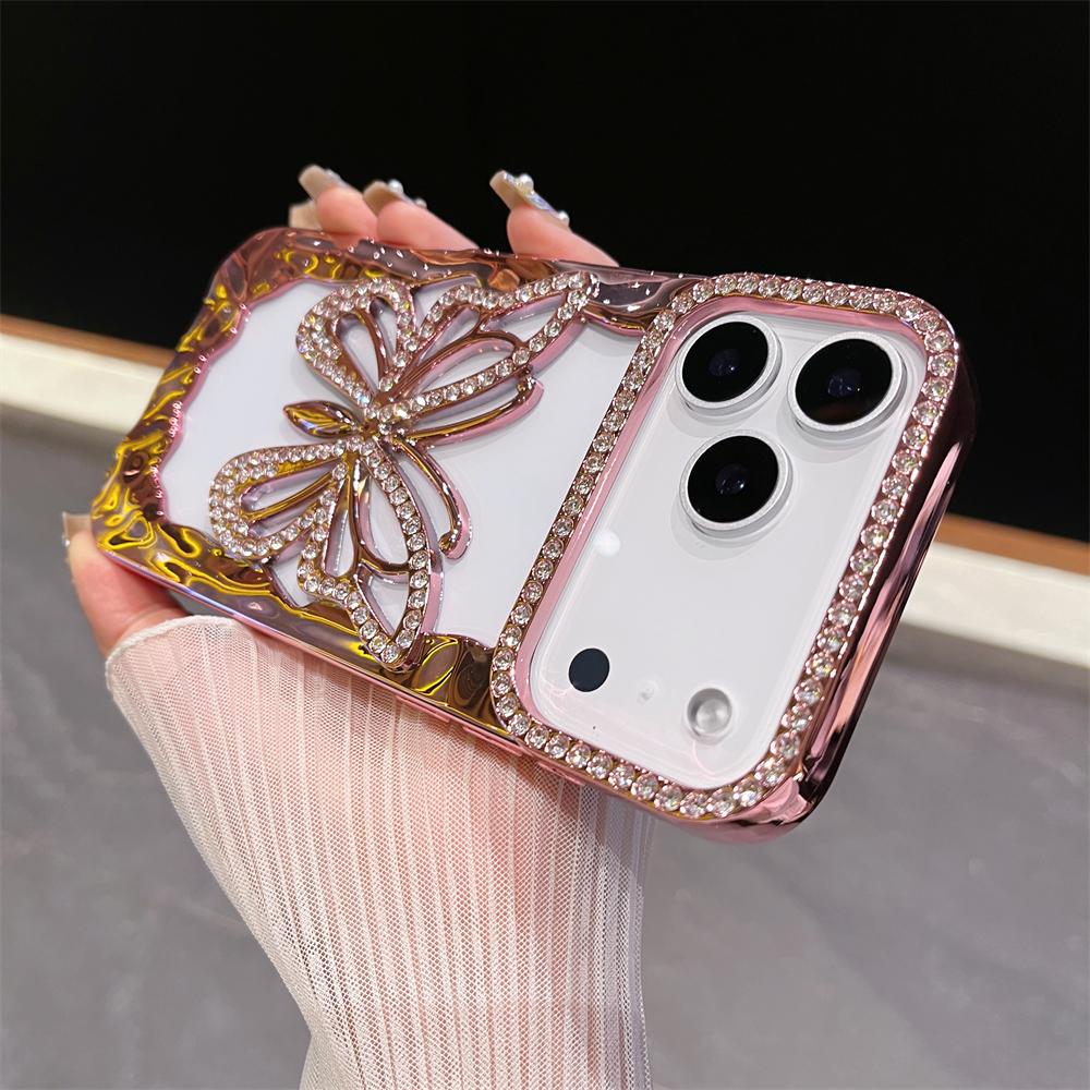 

TPU Plating Diamond Butterfly Phone Case For iPhone 17 16 15 14 13 12 11 Pro Max Plus Shockproof Hollow Out Hard Cover iPhone 15 Pro Max