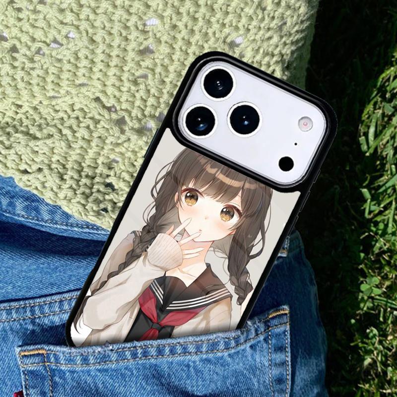 Süßes Kawaii Japanisches Mädchen Manga Handyhülle Cover für IPhone 11 12 13 14 15 16e 17 Pro Max Hülle für IPhone 17 Air