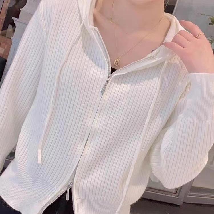 Casual Hooded Zip-Up Knitwear Jacket: Spring/Autumn Lightweight, Loose Fit, Versatile, Slimming Outerwear