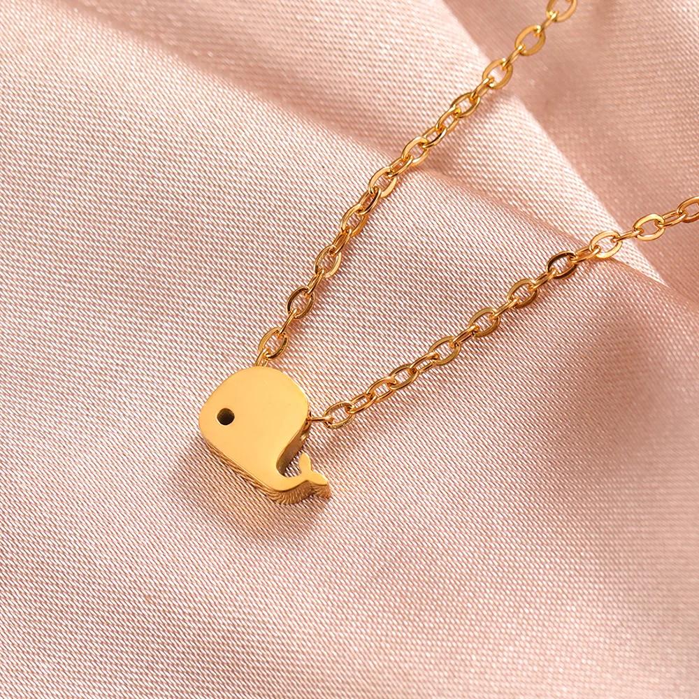 Mini Whale Pendant Necklace for Women Girls Stainless Steel Gold Color Choker Cute Marine Animal Jewelry Birthday Gift