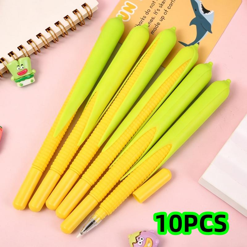 

10-Piece Set of Corn-Shaped Black Gel Pens, Plant-Based Soft Rubber Corn Cobs Pens, Study Signature Pens, Corn Water-Based Signature