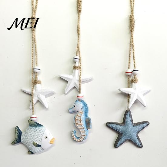 Wooden Nursery Decor Starfish Hanging Decoration, Nautical Coastal Wall Ornament, Ocean Style Room Ornaments Theme Art for Home Beach Lake House