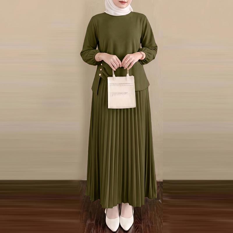 ZANZEA Women 3/4 Sleeve Blouse and Long Skirts Vintage Two Piece Suit Sets