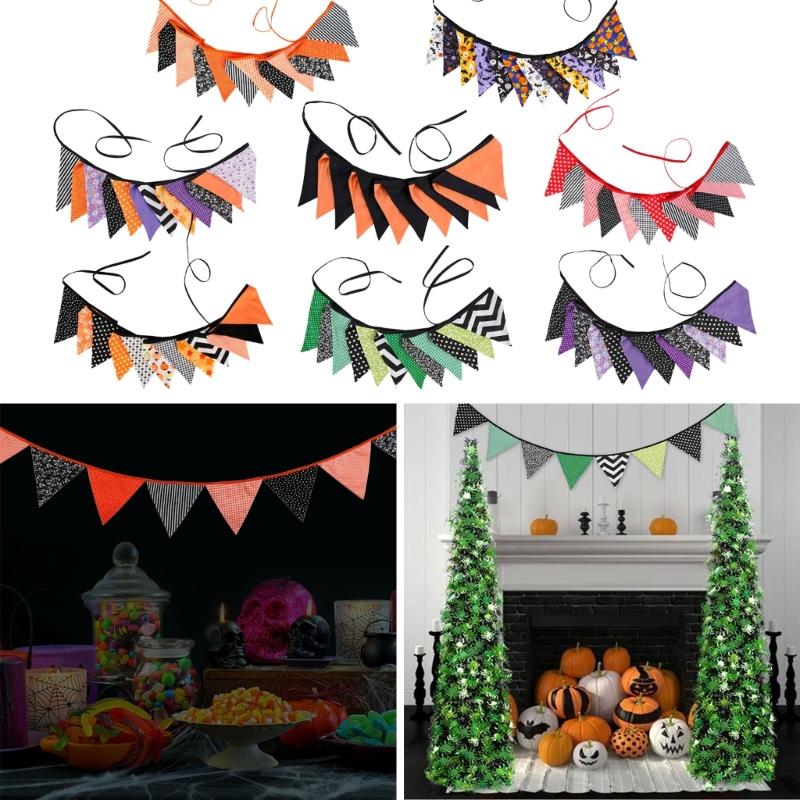 Colorful Halloween Triangular Flags Thanksgiving Cotton Fabric Pennant Bunting Banners for Schools Homes and Offices