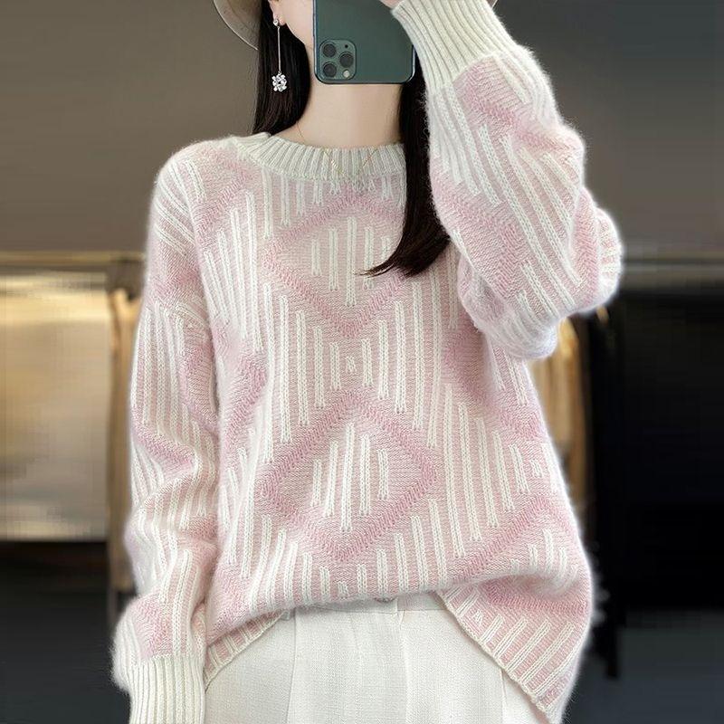 Πλεκτό Πουλόβερ Μεγάλου Μεγέθους για Γυναίκες Ζεστό Ζακάρ Πουλόβερ Φαρδύ Φθινοπωρινό και Χειμερινό Καθημερινό Πουλόβερ