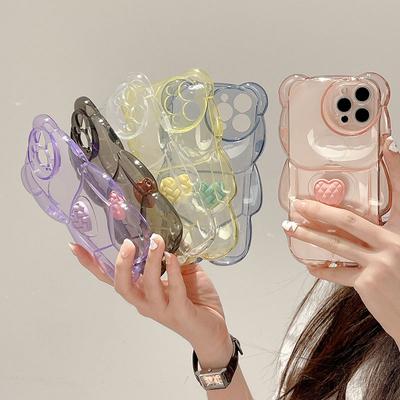 Sevimli Aşk Kalp 3d Ayı Şeffaf Telefon Kılıfı Iphone 13 12 11 Pro Max X Xr Xs Pro Max Darbeye Dayanıklı Şeker Renk Arka Kapak