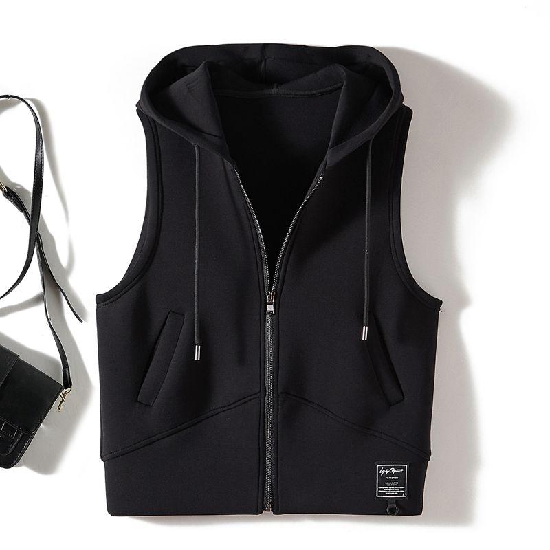 

Export Orders! Hood Three-Dimensional Letter Embroidered I-Shaped Air Cotton Waistcoat Fashionable Women Autumn and Winter Overlapping Wear Outerwear Black L