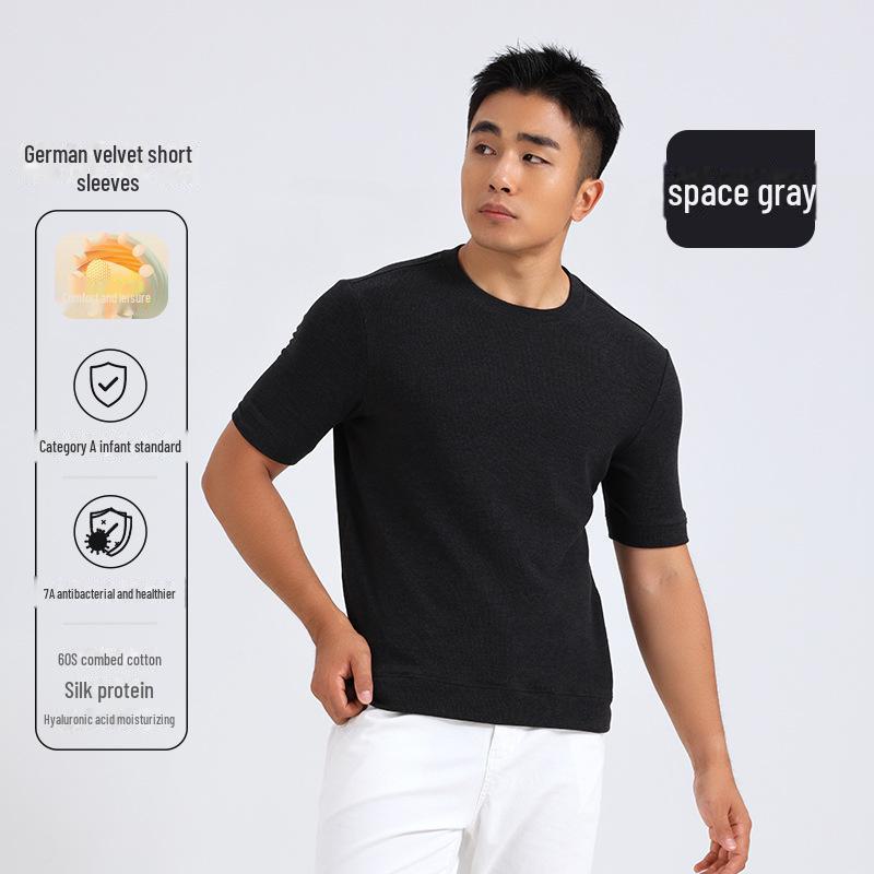 Men’s Short-Sleeve Velvet Heating Sports Shirt with Hyaluronic Acid - Ideal for Autumn and Winter Layering