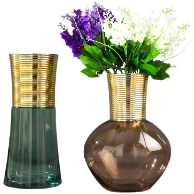 Metal Glass Vase Gold Round Flower Arrangement Accessories Flower Vase Home Furnishing Decoration Transparent Terrarium