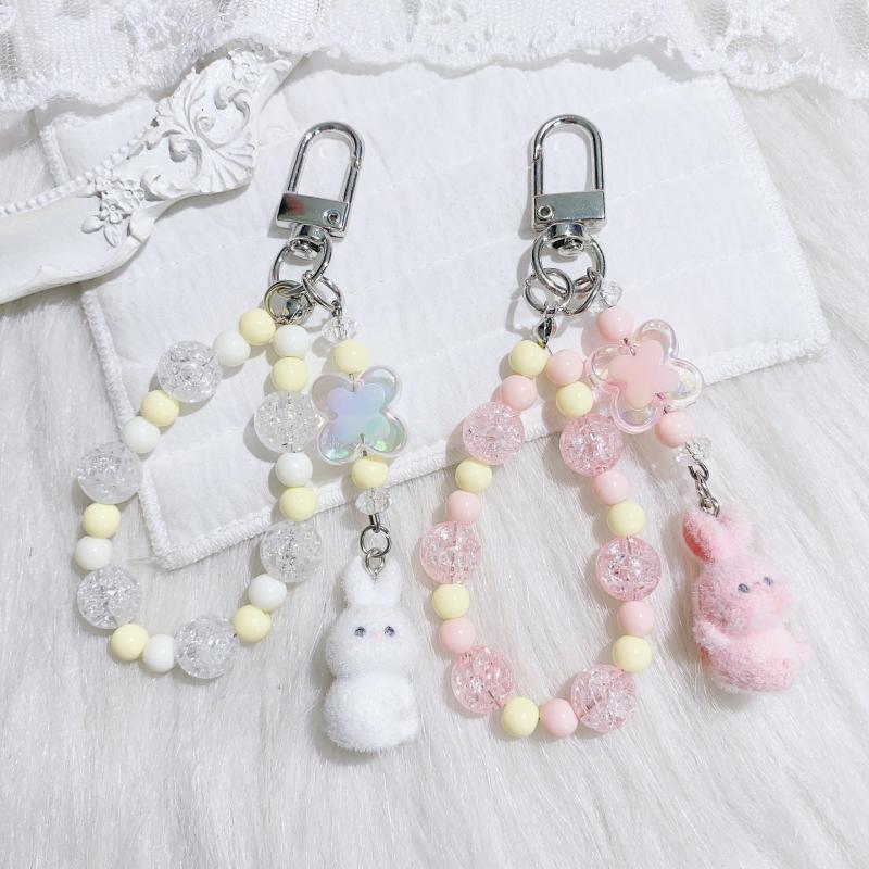 

Милый брелок-кролик с флоковым покрытием, цепочка для мобильного телефона, подвеска-цветок, аксессуар для сумки для девочек, женщин, ювелирное изделие розовый