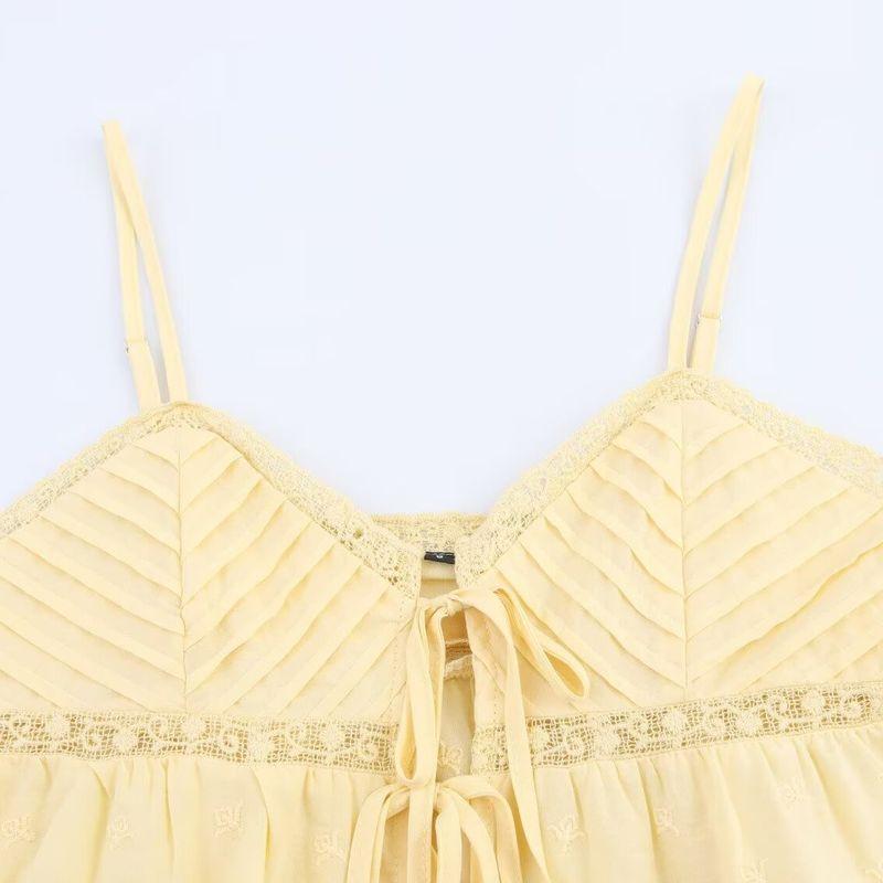 Kaslead New Women clothes Western Style Fashion Simple and Versatile Embroidery Sling Top 0881020