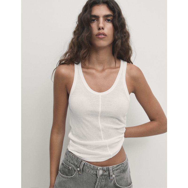 French Style High Quality Thread Cotton U Collar Sleeveless I-Shaped Vest Solid Tight Slimming Short Summer Thin Gyaru Women