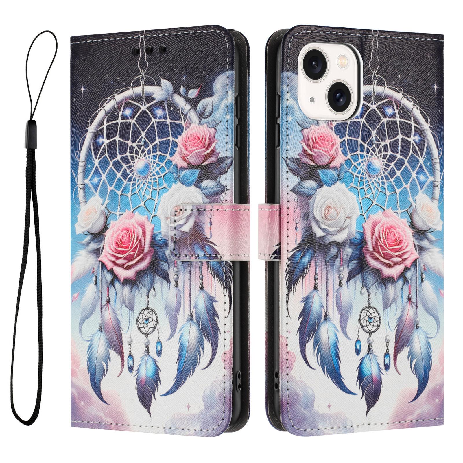 

YX-2501 For iPhone 14/13 Case Pattern Printing PU Leather Wallet Phone Cover with Lanyard G