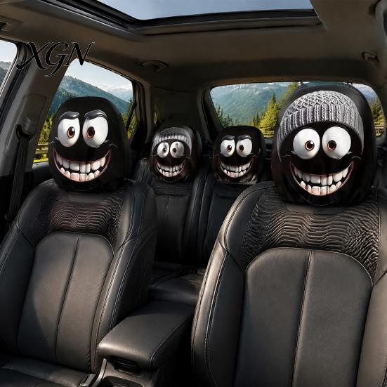Funny Car Prank Gifts 4 Pcs Halloween Headrest Covers, Creepy Ghost Face Seat Easy Install Covers Protector, Universal Auto Decor for SUV Truck,