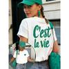 Women's Front & Back Letter Print T-Shirt European American Style Casual Short Sleeve Summer Top