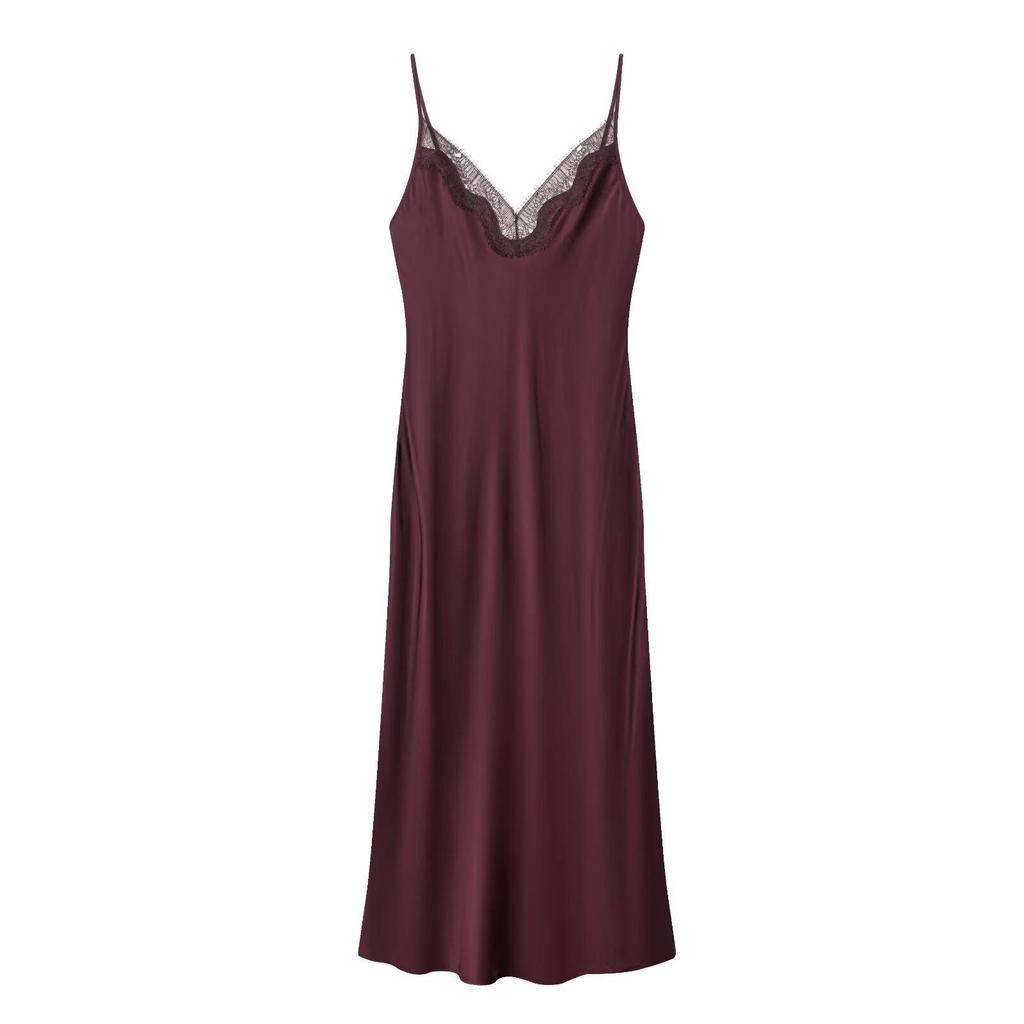 2025 Autumn European & American Style Women's Patchwork Lace V-Neck Open Back Spaghetti Strap Dress
