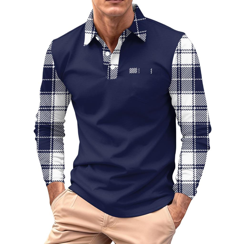Men's Long-sleeved Collared Button-down Pocket Casual Top