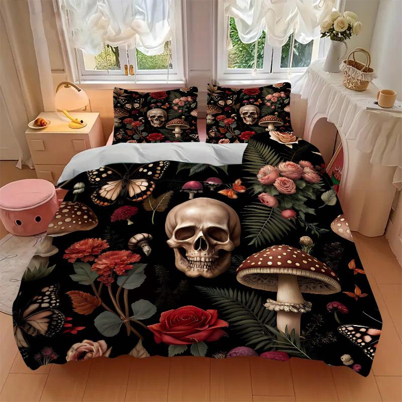 Mystical Skull Flowers Print 3Pcs Bedding Setduvet Cover With 2 Bedropillowcase Home Birthday Gift