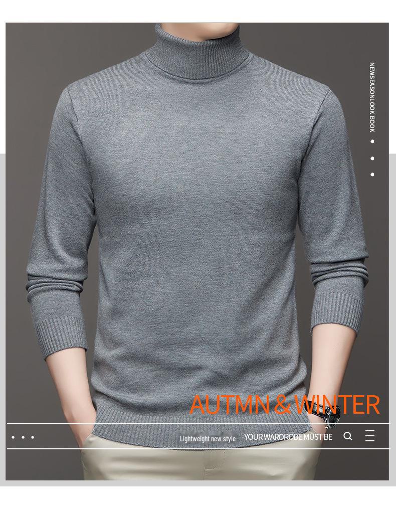 Men's Fashion Anti-Pill Turtleneck Sweater - Trendy Solid Color Knit, Long Sleeve Bottoming Shirt